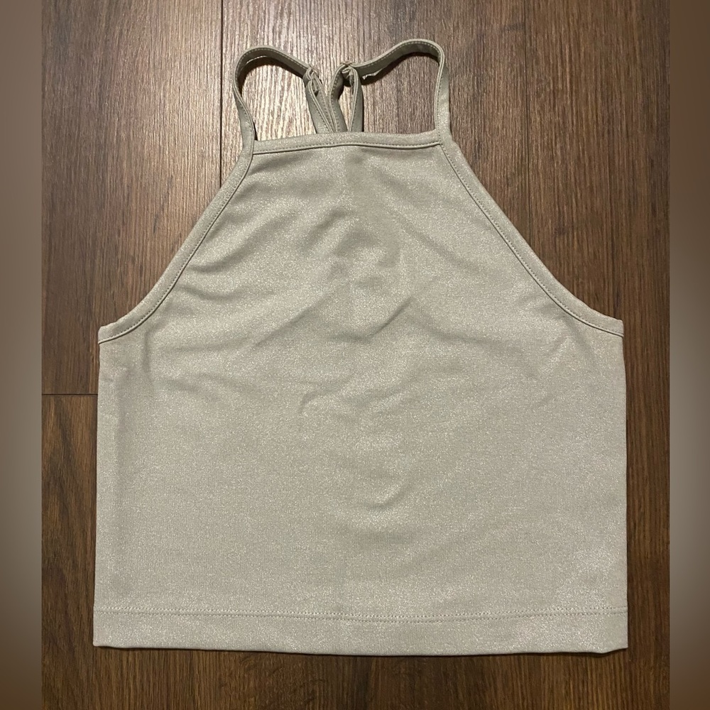Junior’s Blue Rain Grey Shimmer Athleisure Crop Top M